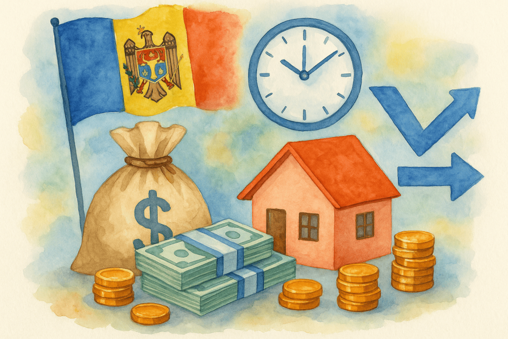 O persoană care folosește un calculator pentru a planifica rambursarea anticipată a creditului, cu grafice și documente pe masă.